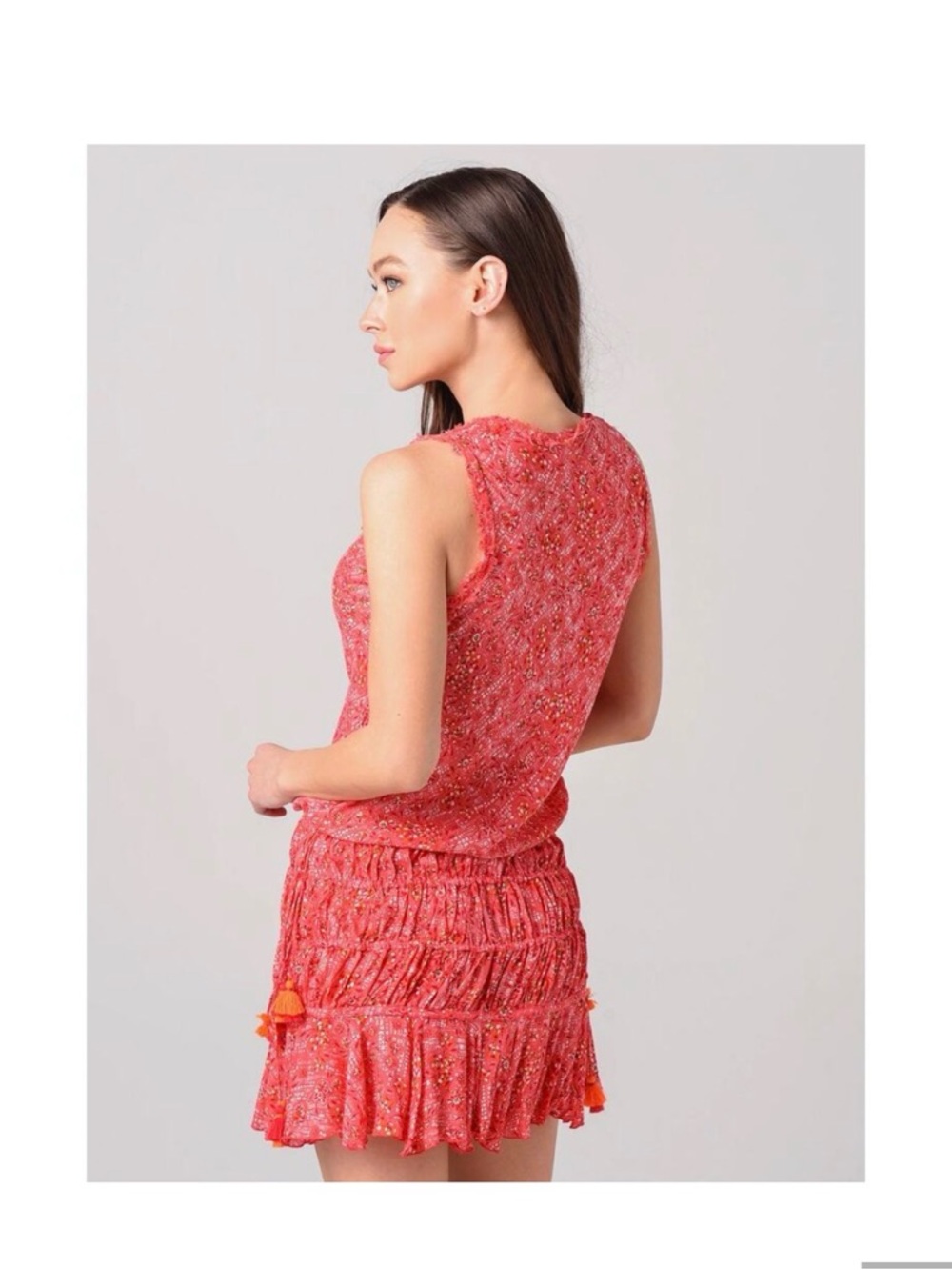 Poupette St. Barth Soledad Coral Pink Floral Mini Dress w/ Tassle 
Size M - Picture 3 of 7